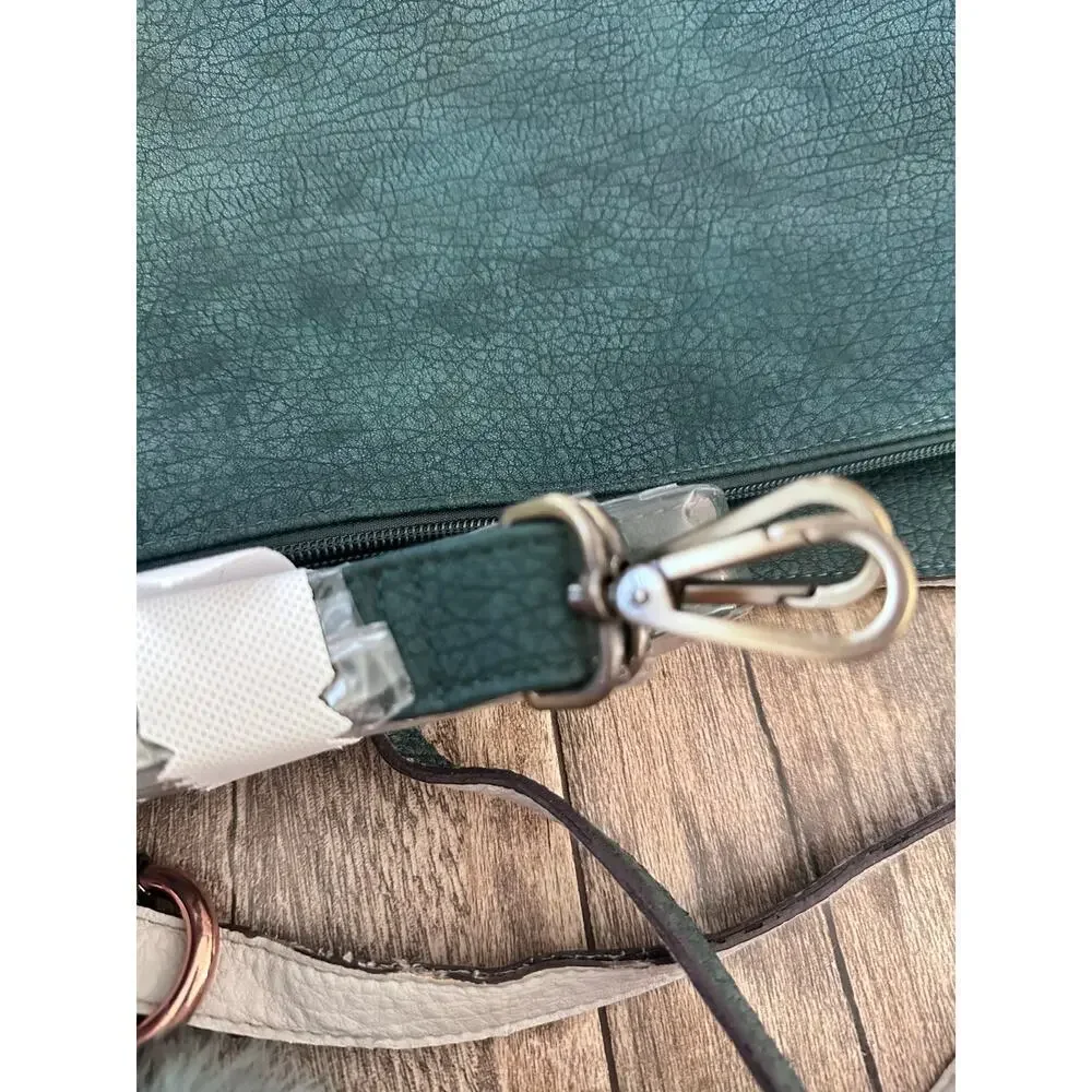 Free People Women's Teal Green Leather Shoulder Straps Tote Bag